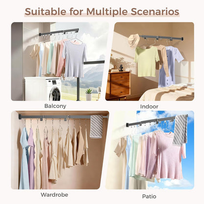 Wall Mounted Clothes Drying Rack, Space-Saving Foldable Clothes Drying Rack, Wall Clothes Hanger with 18 Hooks for Indoor & Outdoor Use in Laundry Room, Bathroom & Balcony