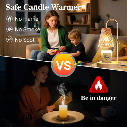 hyrion Candle Warmer Lamp with Timer Dimmable, Birthday Gifts for Women Mom, Adjustable Height Candle Warmer for Jar Candles, Flower Flameless Candle Lamps with 2 Bulbs, Housewarming, Home Decor