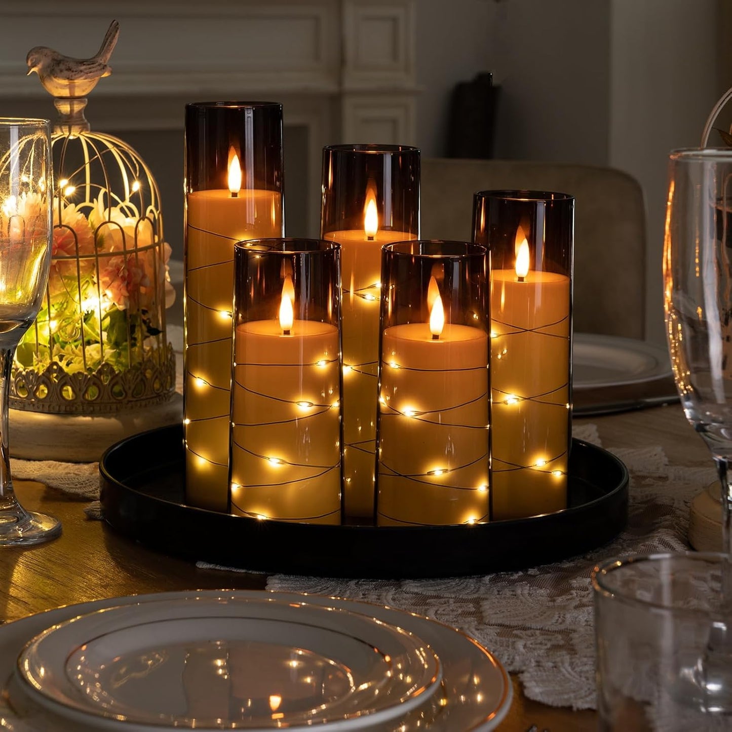 Raycare Flameless Candle with Remote Timer, 3 Flickering Acrylic Battery Operated LED Pillar Candles with Embedded Star String for Christmas, Wedding, Home Table Decor, and as a Gift (Ivory White)