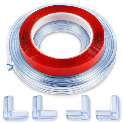 10ft Sharp Edge Protector Strip & 4 Clear Corner Guards for Furniture – Thick Cushion, Peel & Stick with Double-Sided Tape – Removable Table Corner Protectors for Sharp Edges, Cabinets & Countertops
