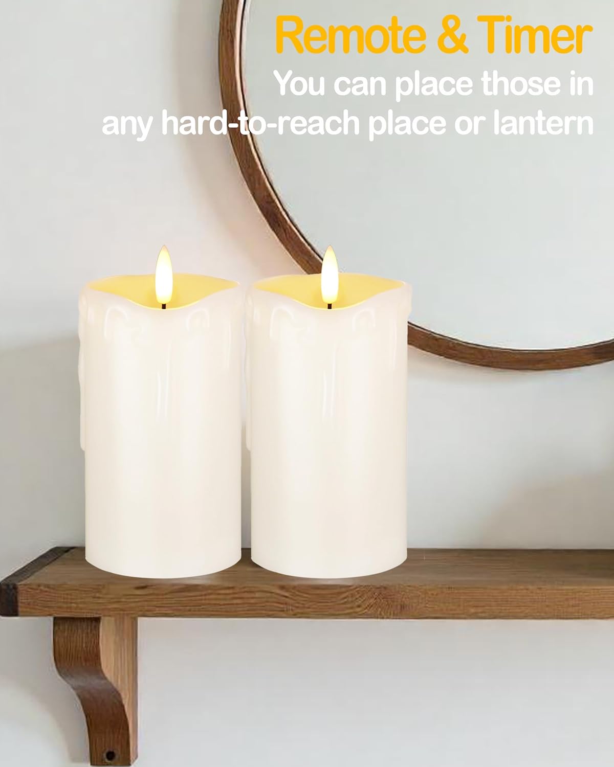 Gmnee 3"x4" Flickering Flameless Candles with Remote Timer, Real Wax, Ivory Pillar Candles, Set of 3 Fake LED Battery Operated Candles for Home, Fireplace, Centerpiece, Rustic and Farmhouse Decor