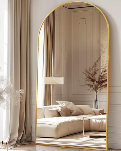 Antok 58" x19” Arched Full Length Floor Mirror, Gold Aluminum Frame, Free Standing/Wall Mount/Leaning for Bedroom, Living Room, Dressing Room