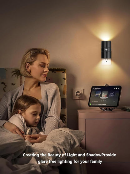 Night Light with Motion Sensor & Dusk to Dawn Sensor, Plug into Wall Night Light with 30-100lm Adjustable Brightness, Motion Activated Night Light, 3000K Warm White for Bedroom Hallway Bathroom Stairs