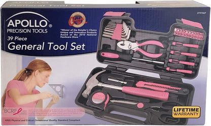 Apollo Tools Original 39 Piece General Household Tool Set in Toolbox Storage Case with Essential Hand Tools for Everyday Home Repairs, DIY and Crafts Red/Black - DT9706