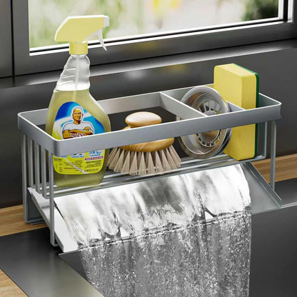 Kitchen Sink Caddy Organzier with Sponge Holder and Removable Drip Tray for Kitchen Sink, 304 Stainless Steel Organize for Sponge Soap Dish Brush Storage Accessories(Black)