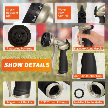 AUTOMAN Garden Hose Nozzle - 2 Pack, 100% Metal High Pressure Spray Nozzle, Labor-Saving Design, Heavy Duty for Garden Watering, Car Washing, Window Cleaning, Pets Bathing