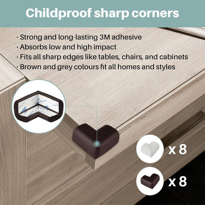 Inaya Complete Baby Proofing Kit - Child Safety Hidden Locks for Cabinets & Drawers, Adjustable Safety Latches, Corner Guards and Outlet Covers - Baby Proof Pack to Keep Your Child Safe at Home
