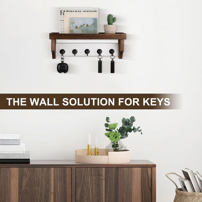 Key and Mail Holder Wall Mount, Key Holder with Shelf and Mail Organizer Wall Mount. Mail Holder with 5 Hooks for Coat, Dog Leash, Home Decor Rack, Entry Way Organizer (White)