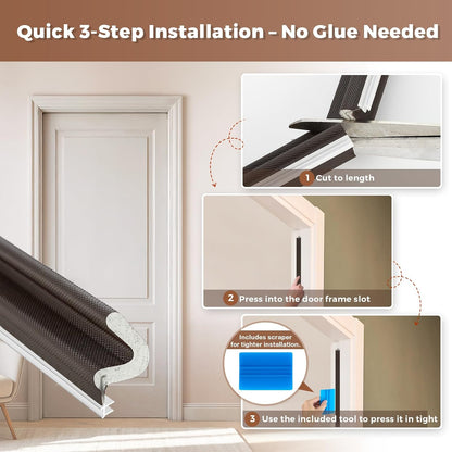 40FT Weather Stripping Door Seal, Kerf Style Foam Strip for Large Gaps, with Scraper Tool for Exterior and Interior Frames, White