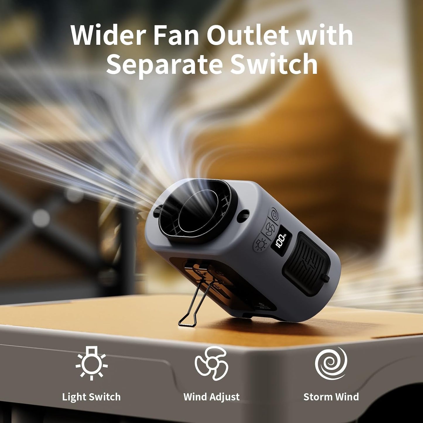 Socool 10000mAh Portable Waist Fan Clip on Wearable Belt Personal Fan Rechargeable Battery operated With 5 Speeds & Flashlight Neck Hands-Free 40H Cooling For Outdoor Camping Travel (Gray）