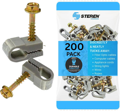 STEREN Coaxial Cable Clips - Cable Holder - Wire Clips - Siding Clips For Hanging - Cord Holder For Desk - Cable Clamps - Cord Clip - Wire Organizer Clips - Tv Mount Screws - Black - 100 Pack
