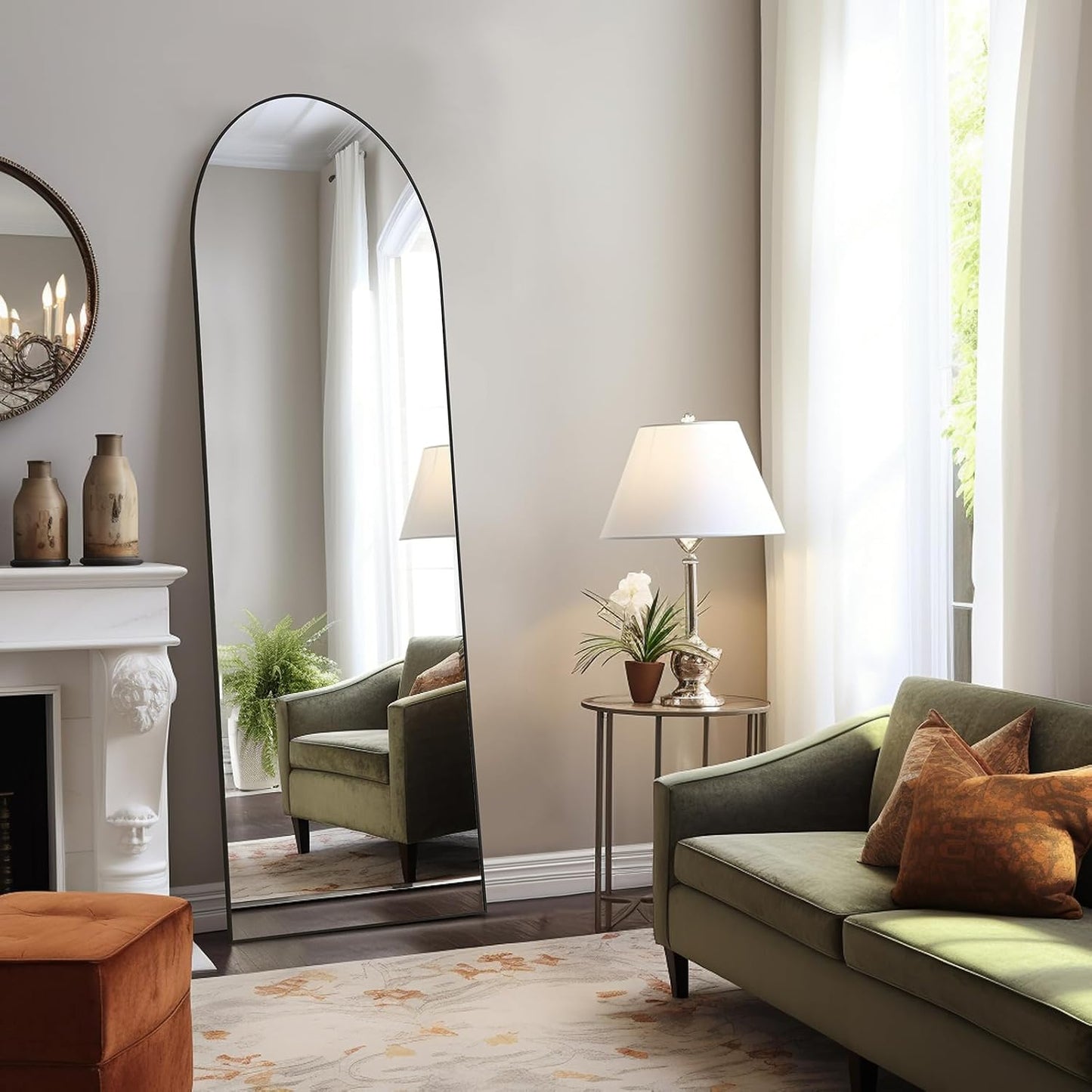 Arched Mirror Full Length, Upgraded 16"x59" Body Wall Mirrors with Shatter-Proof Glass, Floor Standing, Hanging or Leaning, Tall Arch Mirror with Stand Aluminum Alloy Frame for Bedroom Cloakroom