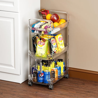 Yieach 3 Tier Rolling Cart with Wheels,Clear Narrow Bathroom Rack Organizer,Slim Storage Cart,Three Tier Thin Shelf and Narrow Rolling Utility Cart for Small Space Shelf,Dorm Room,Kitchen,Laundry
