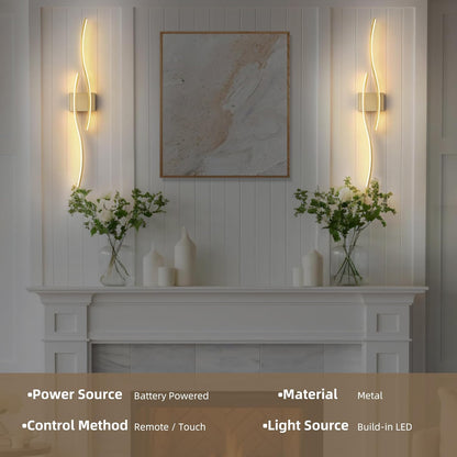 Battery Operated Wall Sconce Set of 2, Dimmable Modern LED Wireless Wall Light with Remote Control, Sconce Wall Decor for Living Room, Hallway, Quick Install, No Electrician Required