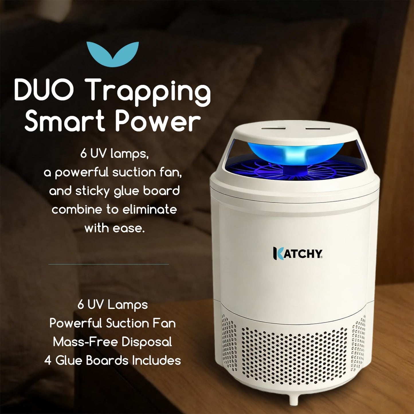 Katchy Flying Insect Trap Indoor – Catcher & Killer for Mosquito, Fruit Fly, Gnat & Small Moth – Non-Zapper with Suction & Blue Light – Ideal for Indoor Spaces, Kitchen & Plants (Original, Black)