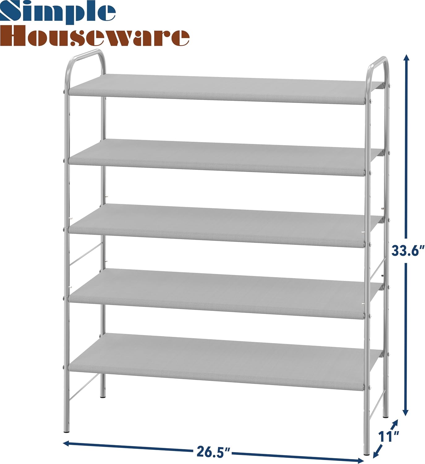 Simple Houseware 3-Tier Shoe Rack Storage Organizer, Grey – Space-Saving Shoe Shelf, Holds 9–16 Pairs, Sturdy Metal Frame, Easy Assembly – Closet, Entryway, Bedroom Shoe Storage Solution
