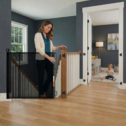 Retractable Baby Gate - 72" Wide Mesh Dog Gate with Support Rods - 34" Tall for Stairs, Doorways, Hallways - Drill or No-Drill - Pet & Cat Gate - Outdoor/Indoor (White, 5.91 Feet)