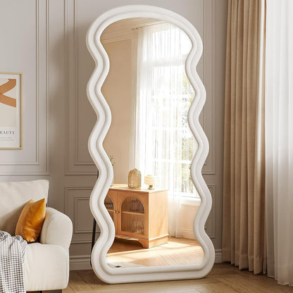 71"x32" Flannel Full Length Mirror, Arched Mirrors Full Length with Stand, Flannel Floor Mirror for Bedroom and Living Room, Full Body Mirror Hanging or Leaning, White