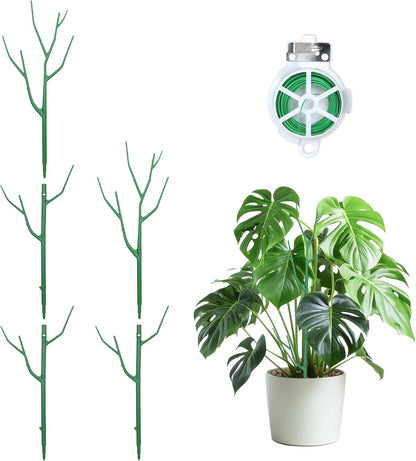 10-Pack Stackable Plant Stakes for Monstera, Pothos & Climbing Plants | 14.57-Inch Tall Branch-Style Plant Support - Reusable Plastic Stake Helps Plants Grow Upright Indoors & Outdoors