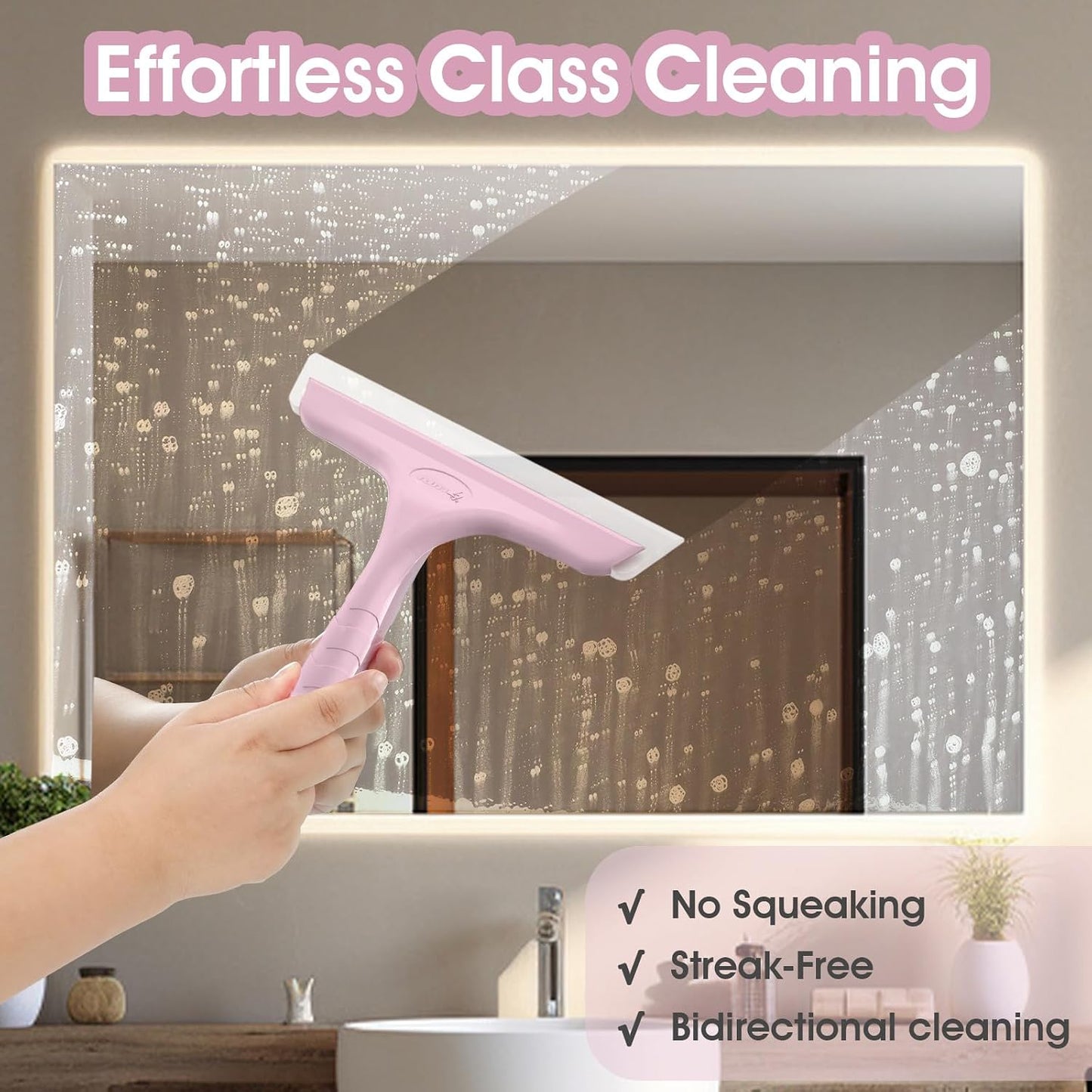 5" Silicone Shower Squeegee for Glass Doors & Car Windows - Small & Mini Size Streak-Free Cleaner, Bathroom, Mirror, Tile Scraper - Compact Pink with Hanging Hole, Kitchen Safe Water Blade