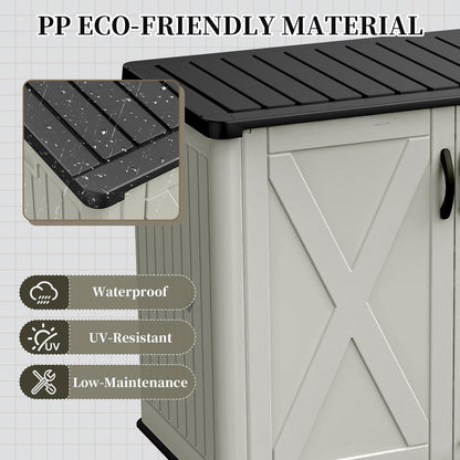 Patiowell 26 Cu.ft Outdoor Storage Cabinet with Lockable Door, Waterproof Horizontal Storage Shed for Tools and Patio Furniture, All-Weather Resin Shed Easy Assemble for Pool or Backyards, Brown