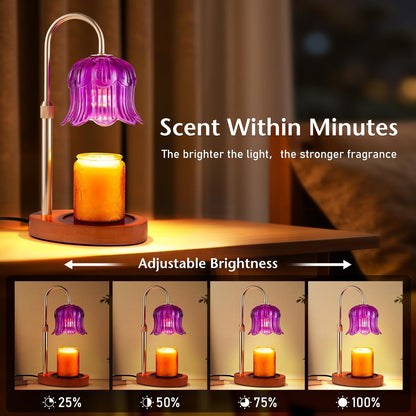 Adjustable Candle Warmer Lamp with Timer - Electric Light Wax Warming Dimmable Flameless Top Melter Heater Melting Heating Height Small Jar Candles Gifts Women Mom Birthday Home Desk Modern Decor