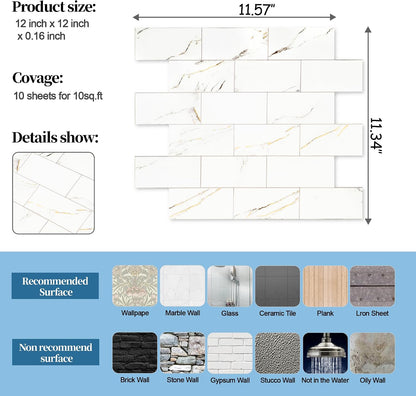2026 New Upgrade Peel and Stick Backsplash Tile, Peel and Stick 11.34" X 11.57" Wall Tile for Kitchen, Bathroom, Fireplace, Laundry (Beige Ecru, 10 Packs)