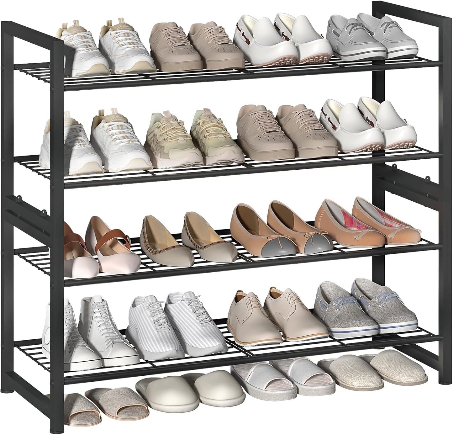 Stackable Shoe Rack, 6 Tier Metal Shoes Rack Storage Organizer,Large Capacity Shoe Shelf Max Holds 30 Pairs of Shoes,Sturdy and Stable, for Closet, Entryway,Garage，Black