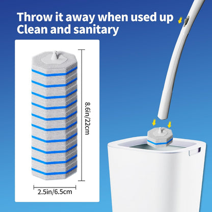 Hohoky Disposable Toilet Brush Cleaning System, Two Sets of Wands and 60p Refills Pads Replacement Heads, Wall Mounted Toliet Stick Wand Starter Kit Bathroom Maintenance, Toilet Bowl Cleaner Holder