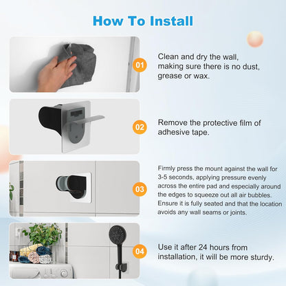 Hibbent Shower Head Holder, Strong Adhesive, Waterproof, Height Adjustable, Wall Mount, No Drilling, Matte Black