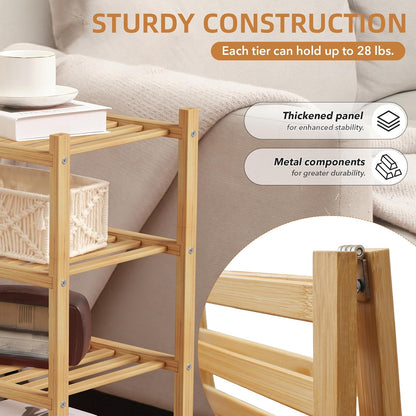 4 Tier Bamboo Shoe Rack Storage Organizer for Closet, Multifunctional Stackable Free Standing Shoe Shelf Organizer for Small Space,Entryway, Hallway, Bathroom27 x11 x26(White, 4 Tier)