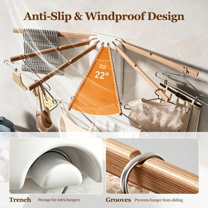 Foldable Tripod Clothes Drying Rack, Portable Space Saving Laundry Drying Rack, Sturdy Beech Wood Garment Dryer Hanger for Indoor Outdoor Balcony (Wall -Mounted Drying Rack)