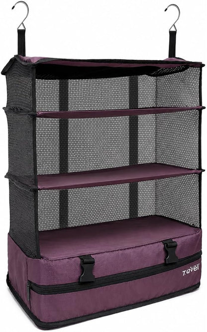 Grand Fusion Stow-N-Go Hanging Travel Shelves, Packing Organizer for Luggage. Carry on Closet for Suitcase. Expandable Packing Cube. Travel Essentials. (Black - L, L = (L) 11.8" x (W) 11.8")
