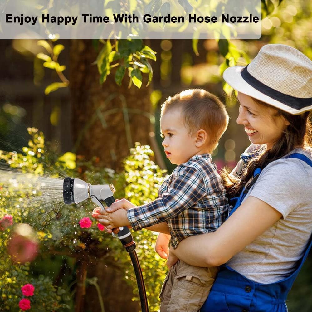 Garden Hose Nozzle Heavy Duty, High Pressure Adjustable 8 Patterns | Metal Water Hose Nozzle Volume Control Valve Attachment Hose Sprayer Nozzle for Outdoor Garden Watering Car Washing