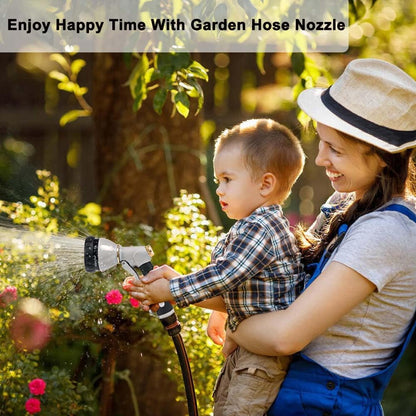 Garden Hose Nozzle Heavy Duty, High Pressure Adjustable 8 Patterns | Metal Water Hose Nozzle Volume Control Valve Attachment Hose Sprayer Nozzle for Outdoor Garden Watering Car Washing