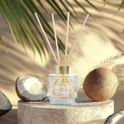 100ml Scent Diffuser with 6 Fiber Sticks, 3.5 oz Reed Diffuser Set Aromatherapy Fragrance Diffusers Air Fresheners for Home Bedroom Bathroom (Coconut)