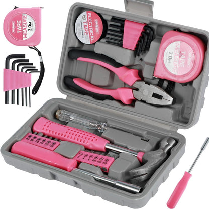 24-Piece Pink Household DIY Tool Kit for Women – Compact Mini Tool Box Set with Essential Starter Tools for Home Projects
