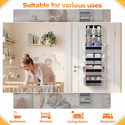 SpaceHacks 5-Tier Over the Door Organizer with Mesh Pockets, Baby Nursery Storage for Closet, Bathroom and Bedroom, Adjustable Hanging Closet Organizer for Cosmetics, Books and Essentials (Dark Grey)
