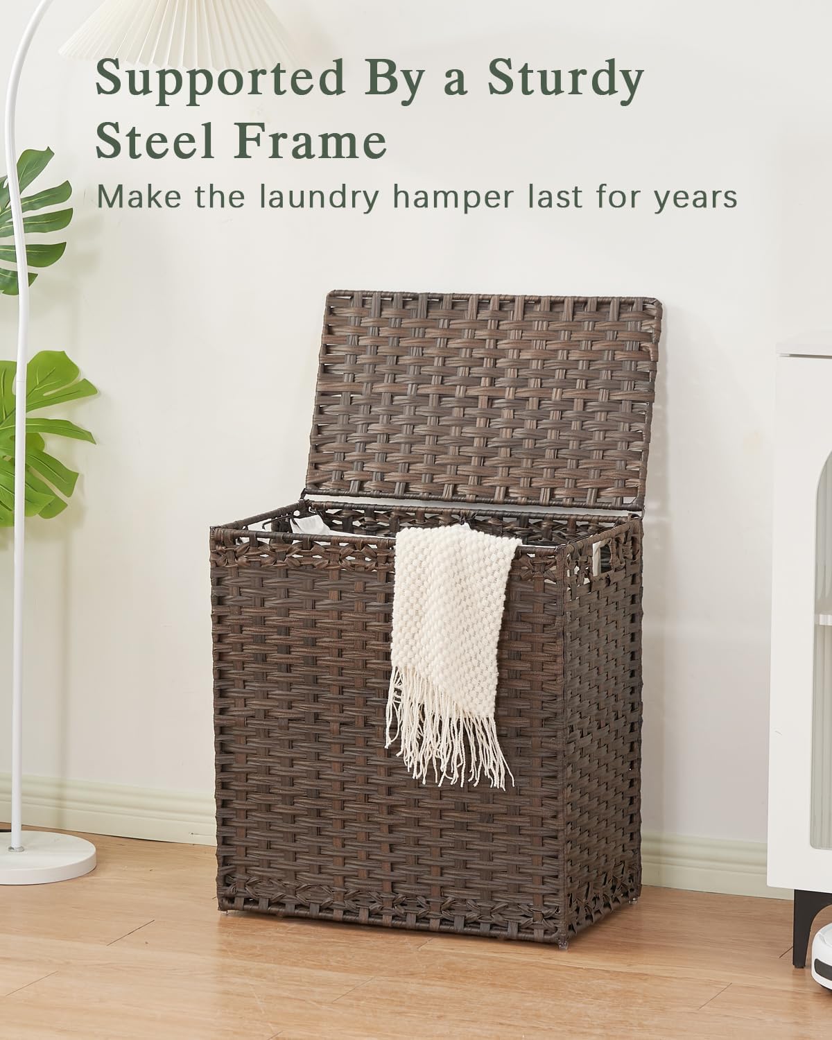 SETVSON Laundry Hamper with Lid Laundry Basket 132 L (35 Gal) Wicker Clothes Hamper, Handwoven Rattan Hamper with Handles and 4 Removable Liner Bags, 6 Mesh Bags for Laundry Bedroom Natural
