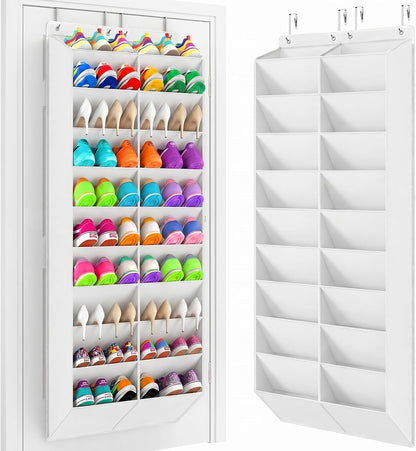 Yecaye 30 Pairs Over the Door Shoe Organizer, Large Capacity Hanging Shoe Rack for Door Hanger with Deep Pockets, Heavy Duty 10 Tier Shoe Holder for Sneakers Boots Heels College Dorm Essentials, Black