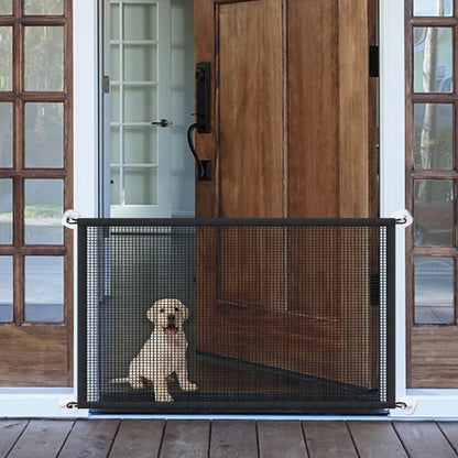 Mesh Gates for Kids or Pets, Magic Pet Gate for The House, Portable Baby Puppy Safety Fence Guard for Stairs and Doorways, Easy Install Anywhere, 43" W x 30" H, 8 Hooks