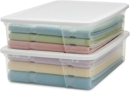 HOMZ 2-Pack Snaplock, Small Clear Plastic Storage Organizer Bins w/ Lids, 28 Quart, Gray - Stackable Container Boxes for Bedroom, Bathroom, Garage, and Office Organization
