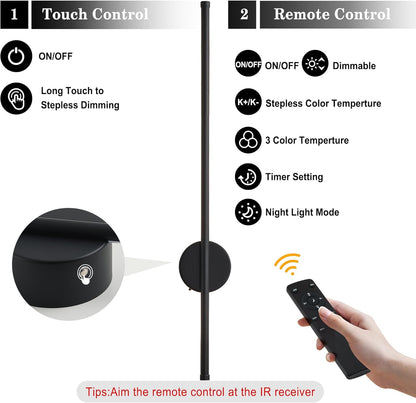 Battery Operated Modern Wall Sconces, Dimmable Wireless Wall Light Set of Two with Remote Control, 3 Color Temperatures, Rechargeable LED Wall Sconce for Bedroom, Living Room, Hallway, 23.6 Inch Brass