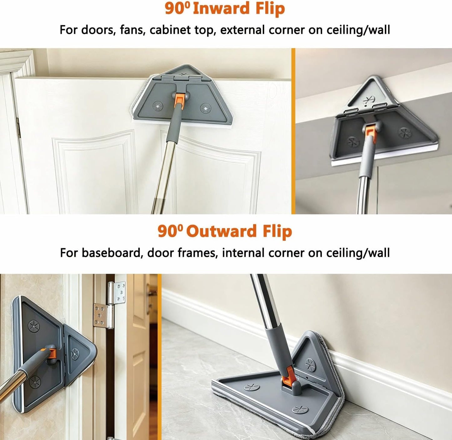 Wall Cleaner Mop with 98" Long Handle, Baseboard Cleaner Tool for Cleaning Ceilings, Windows, Corners, Vents, 2-in-1 Triangle & Rectangle Head with Squeegee, 10 Washable Pads