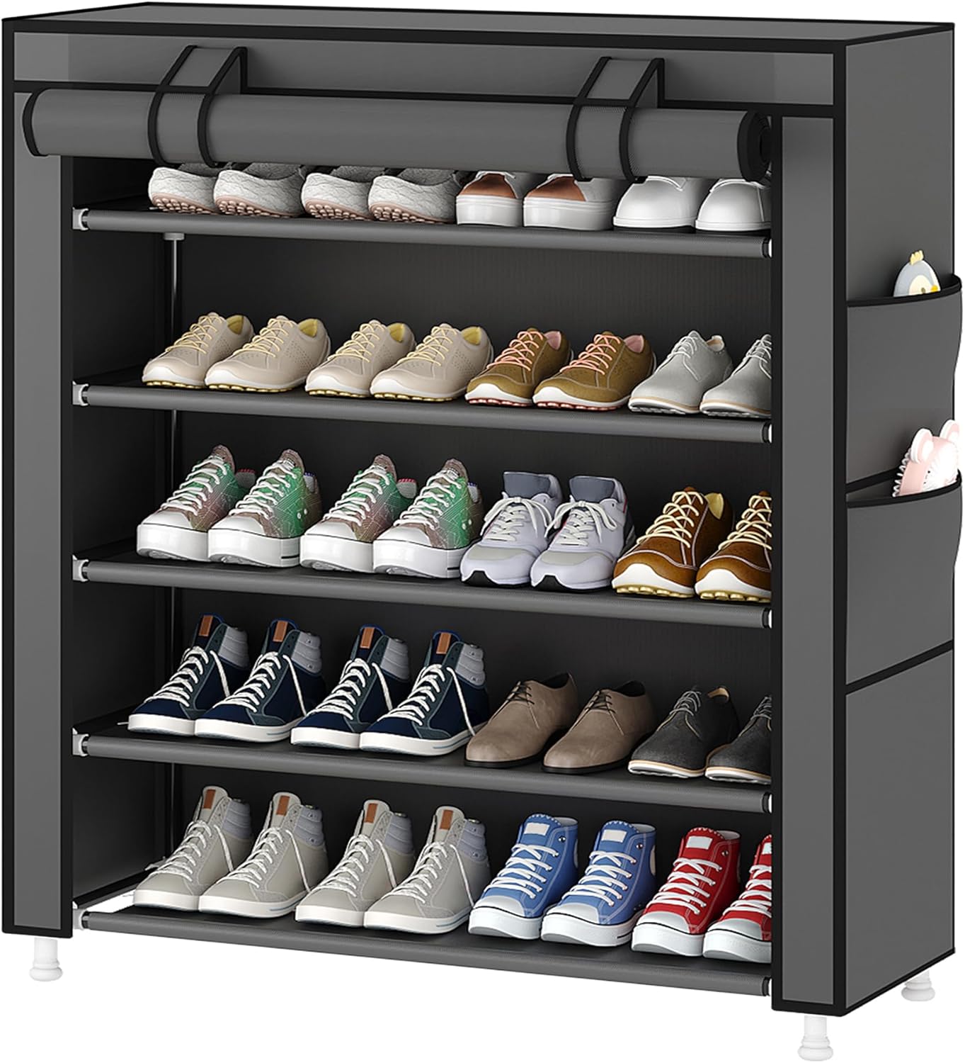 Laiensia 9-Tier Vertical Shoe Rack Organizer, Space Saving Shoe Storage Organizer, Non-Woven Cover Shoe Shelf Holds 36-45 Pairs for Bedroom, Hallway, Closet Entryway, Black