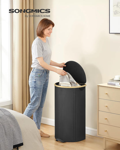 SONGMICS Laundry Hamper, Laundry Sorter with Lid, Storage Basket Bin, Removable Liners, Bamboo Frame, for Bedroom, 3 Sections, 44.9 Gal. (170 L), Ink Black ULCB533BH01
