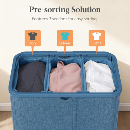 Lifewit 185L 3 Section Laundry Hamper with Lid, Large Laundry Basket with Handles and Removable Bags, Tall Clothes Hamper, Foldable Laundry Sorter for Bedroom Bathroom, Beige