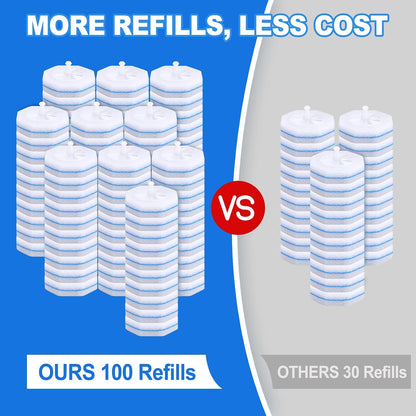 100 Count Disposable Toilet Brush,Toilet Cleaner Wand Refills Compatible with Most Toilet Brushes- No Falling Apart, Fresh Fragrance，4X Cleaning Power，Bathroom Cleaning.