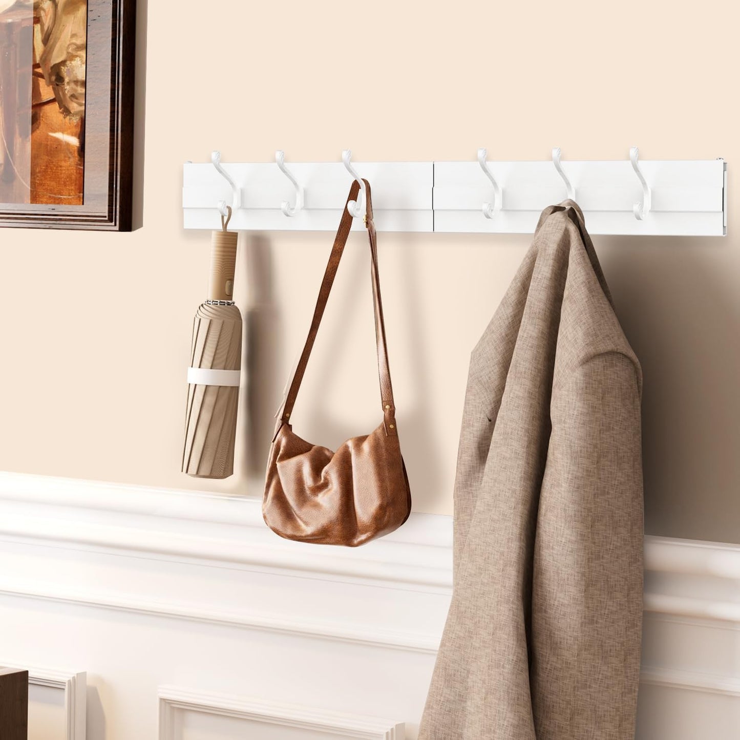 Laundry Drying Rack, Collapsible Wall Mounted Clothes Drying Rack - Foldable,Space Saving, 13.2 Linear Ft, 5 Aluminum Rods, 60 lb Capacity (White, 40" Wide)