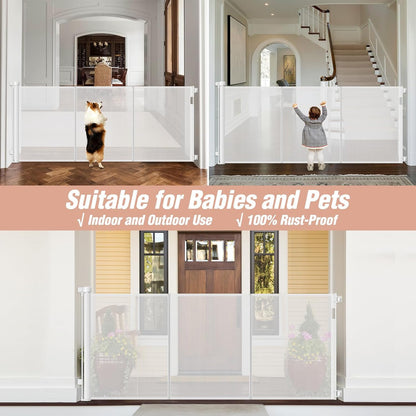 Newly Enhanced - 42" Tall × 120" Extra Wide Retractable Baby Gate Keeps Pets from Getting Under Tall Dog Gate, Indoor/Outdoor Baby Gates for Dogs, Retractable Dog Gate for Large Openings, White